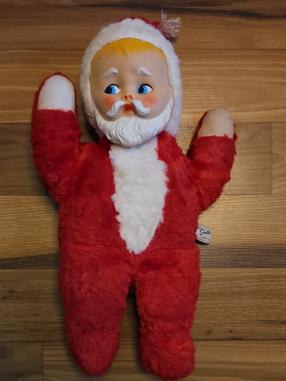 Vintage 1955 Knickerbocker Baby Santa Plush Rubber Face Mid Century Christmas